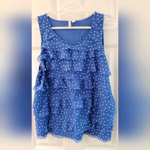 ELLE Blue Ruffle‑Front Polka Dot Tank Top – Size XL – Gently Used